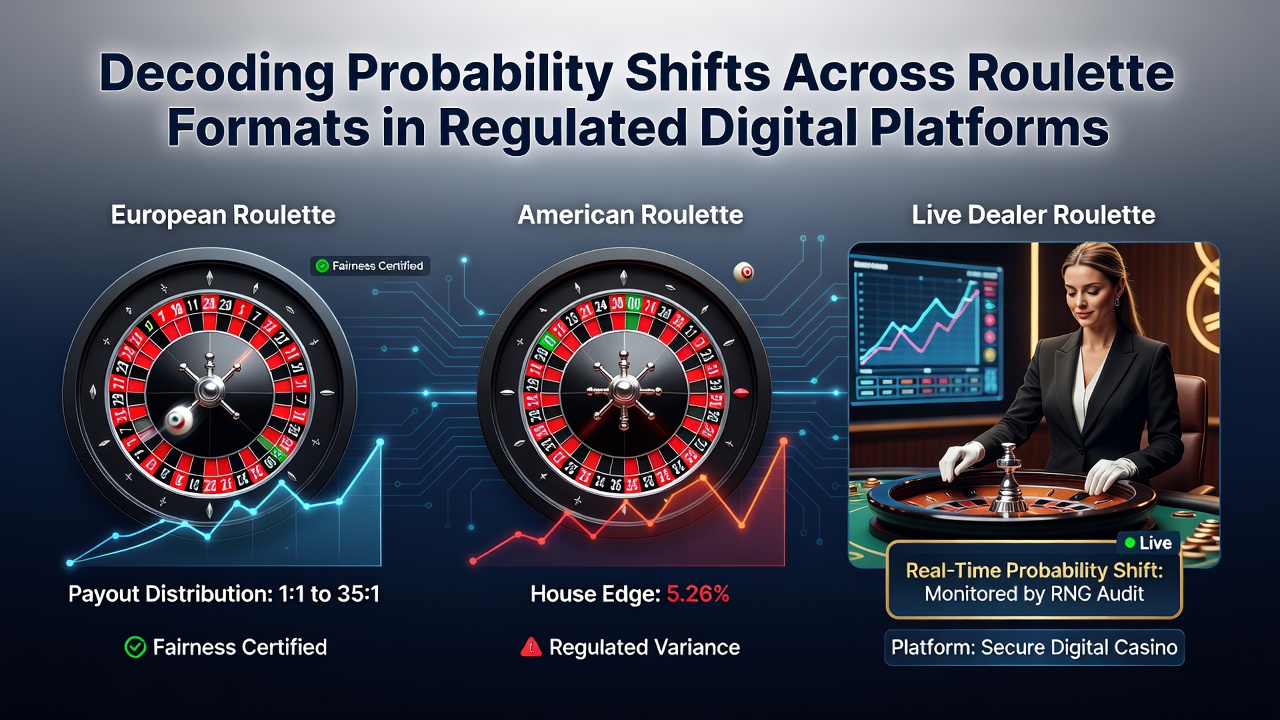 Close-up view of a digital roulette betting table with probability indicators overlaid on different format options