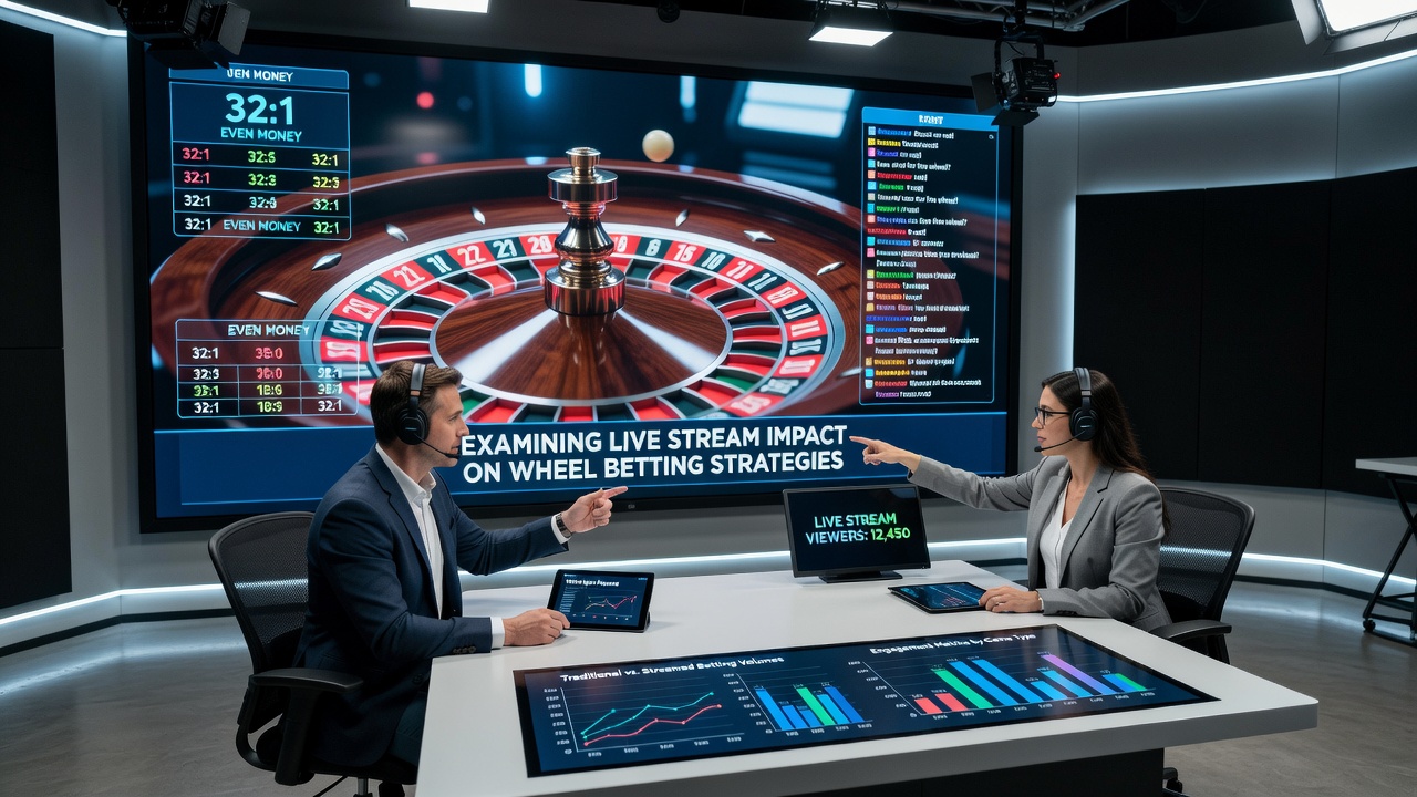 Close-up of a roulette wheel during a live stream with betting interface elements visible on a secondary screen